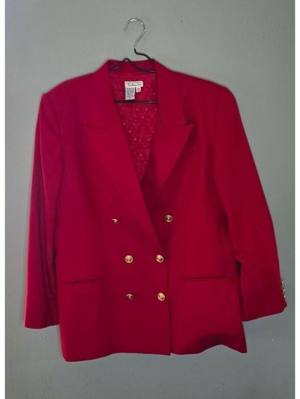 Vintage Talbots Red Wool Blazer Size 16 Double Breasted Gold Button Made USA